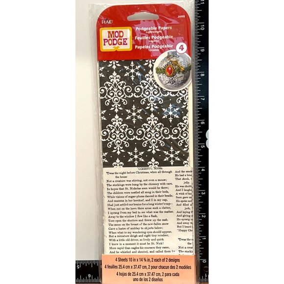 Mod Podge Podgeable Papers Lightweight Christmas Craft Ornament Winter Damask - Picture 1 of 4